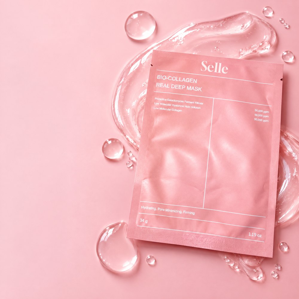 Sachê com o gel de colágeno e as gotas de sérum